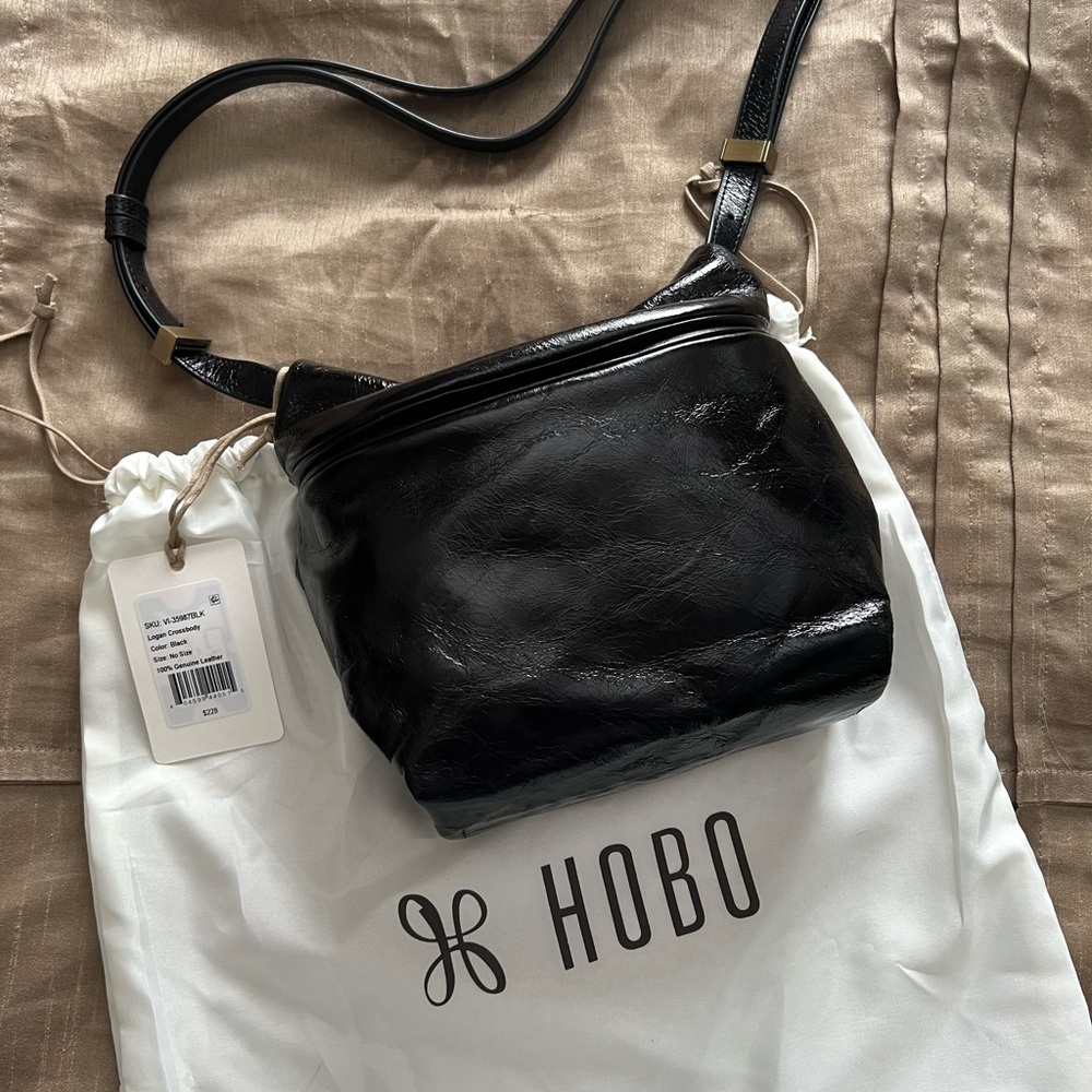 HOBO Logan Glossy Black Leather Hobo Bag